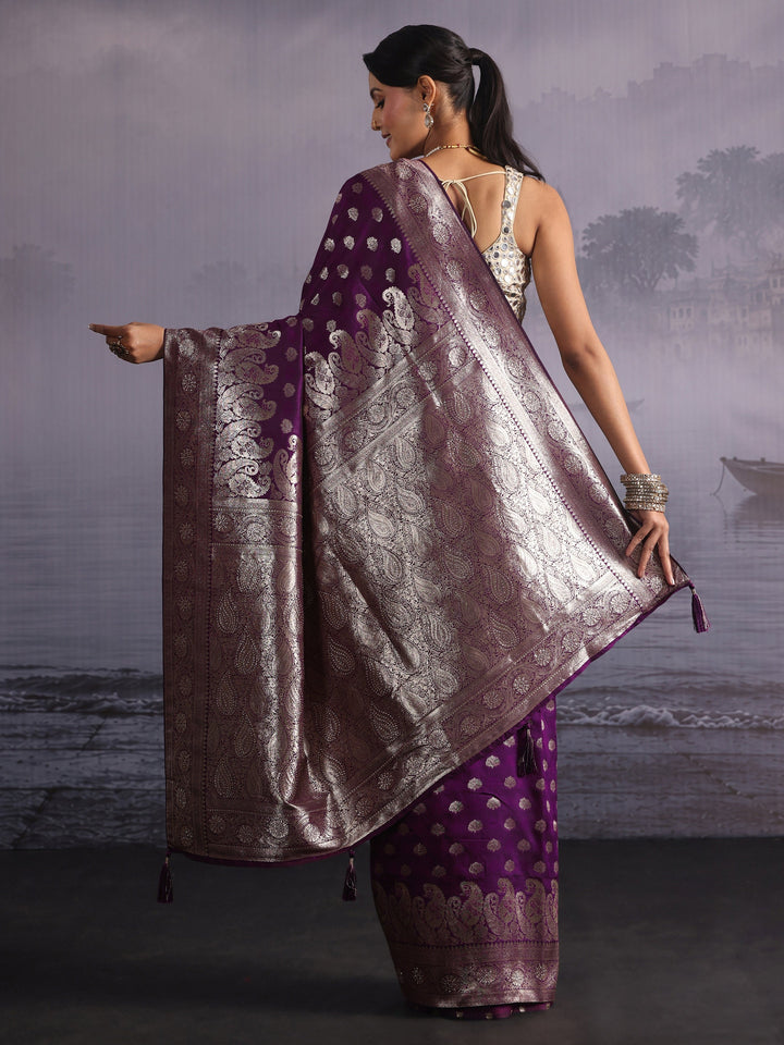 Libas Purple Banarasi Silk Blend Saree