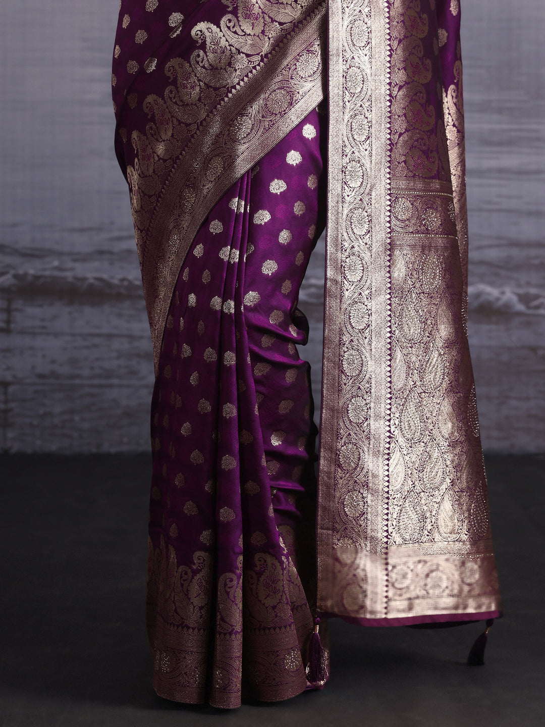 Libas Purple Banarasi Silk Blend Saree