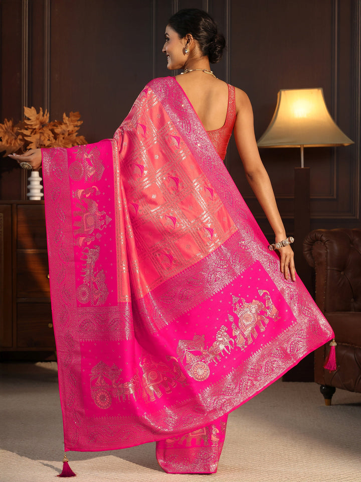 Libas Peach Mughal Style Woven Design Brocade Saree