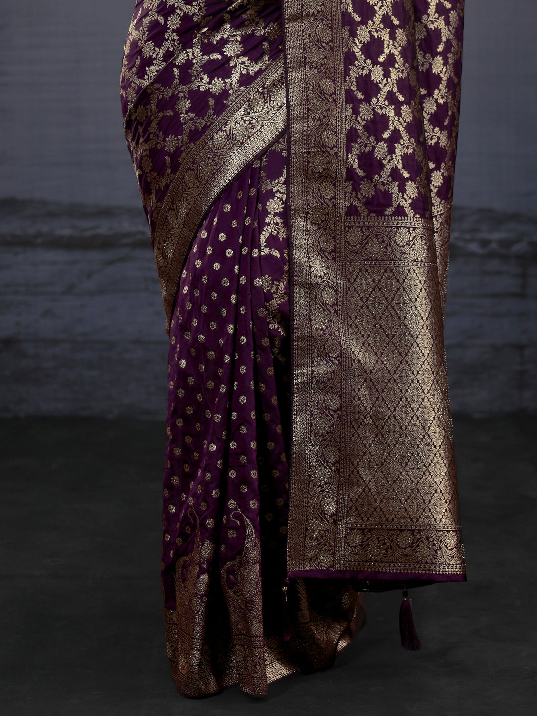 Libas Plum Purple Banarasi Brocade Tassel Saree