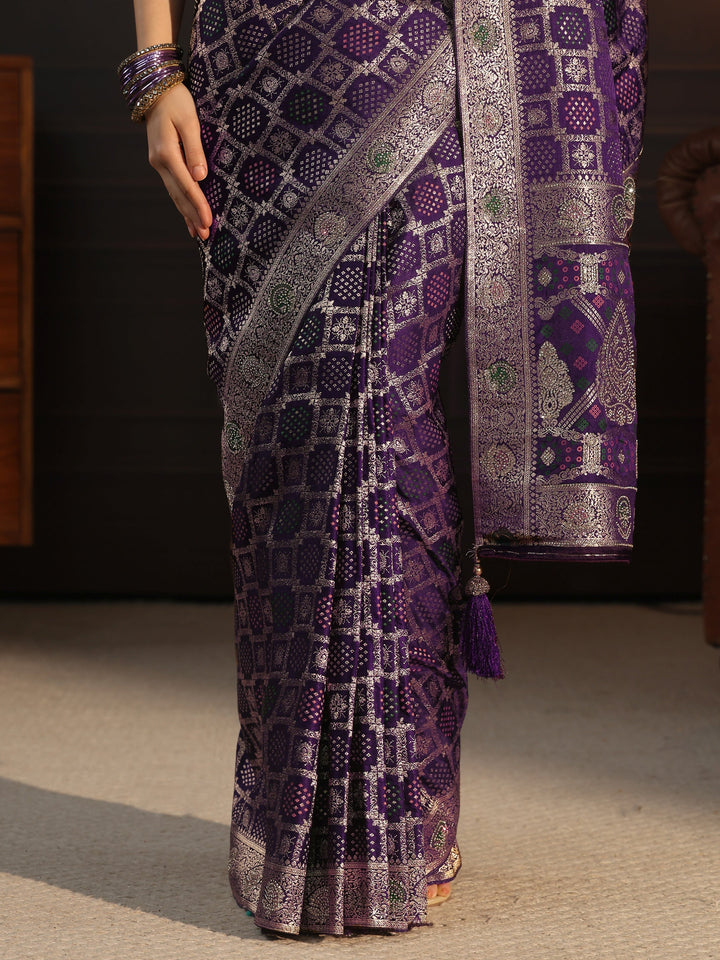 Libas Art Purple Stone Work Embellished Satin Saree