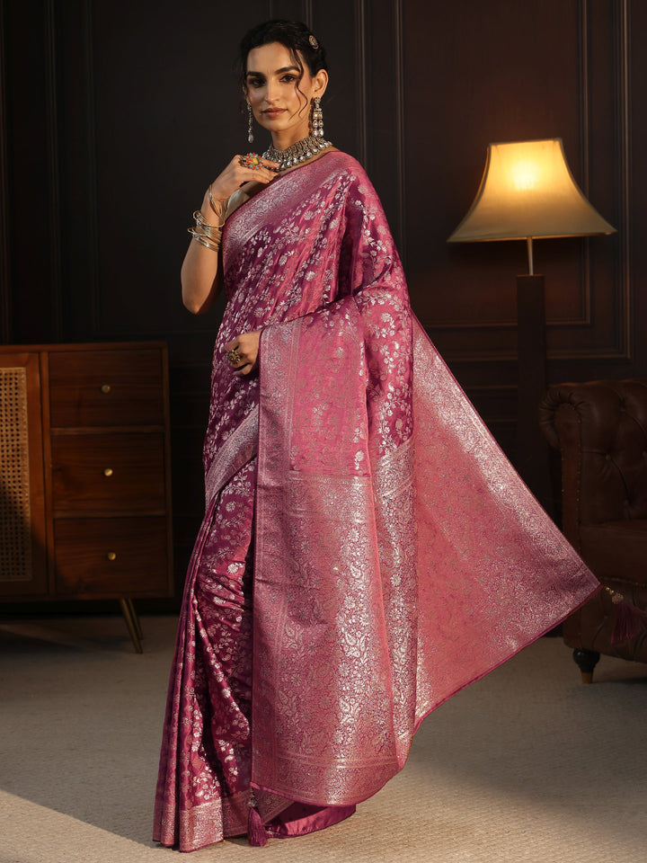 Libas Mauve Floral Woven Design Brocade Saree