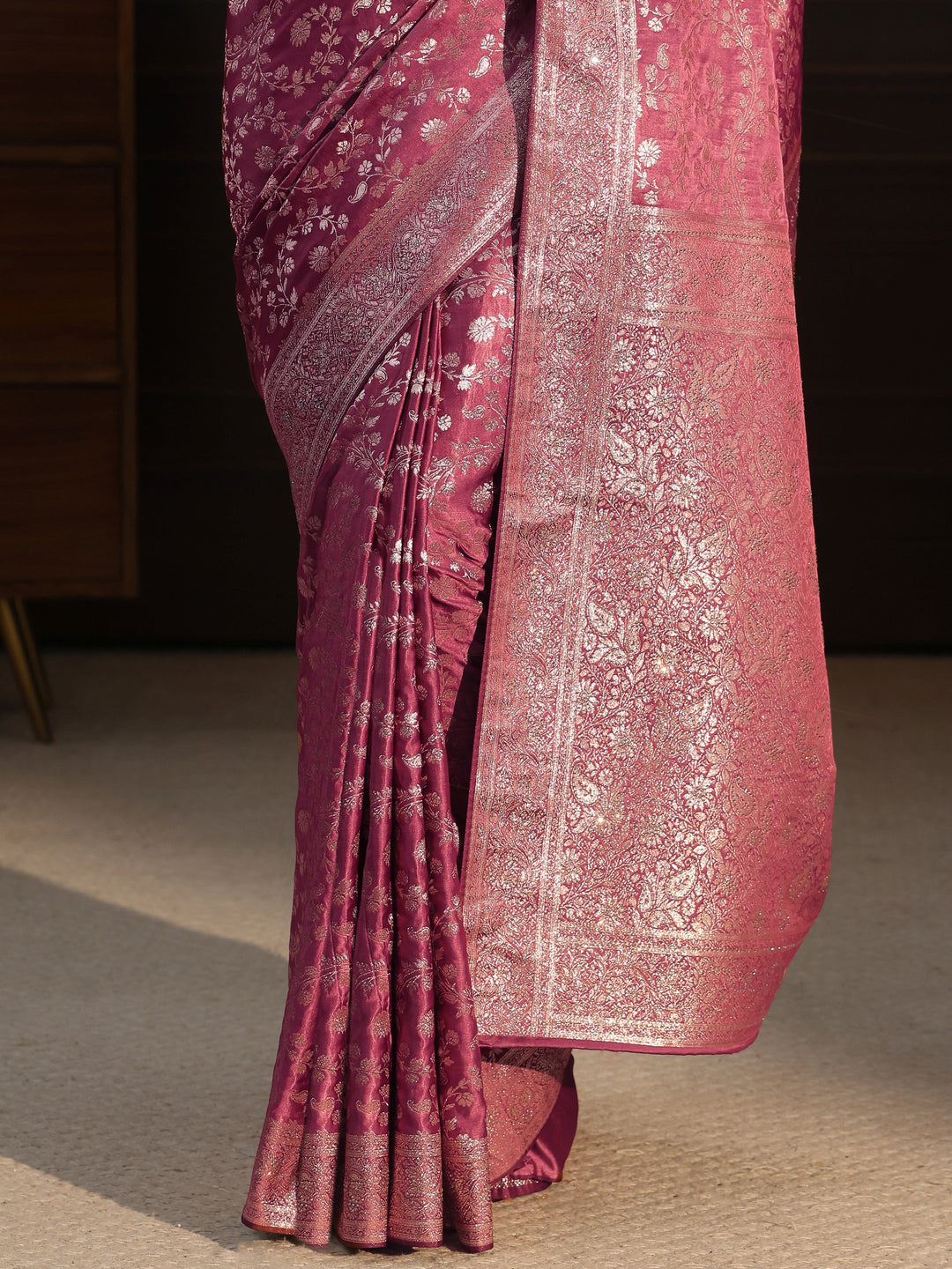 Libas Mauve Floral Woven Design Brocade Saree