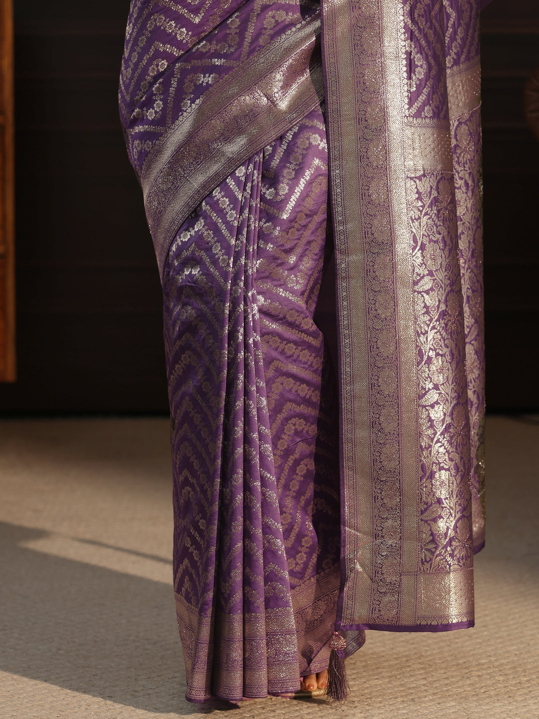 Libas Purple Floral Woven Design Brocade Saree