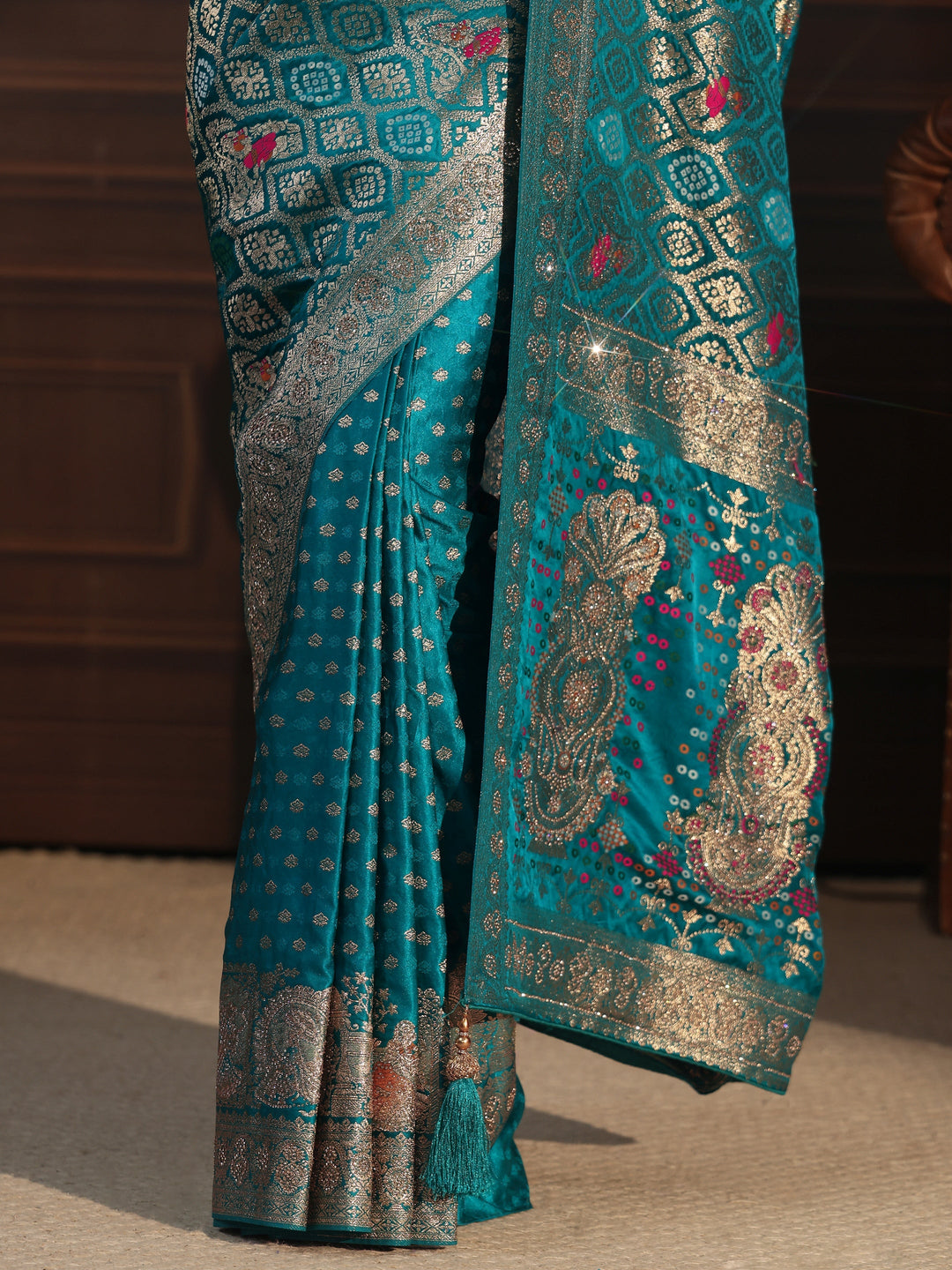 Libas Art Blue Embellished Woven Design Silk Blend Saree