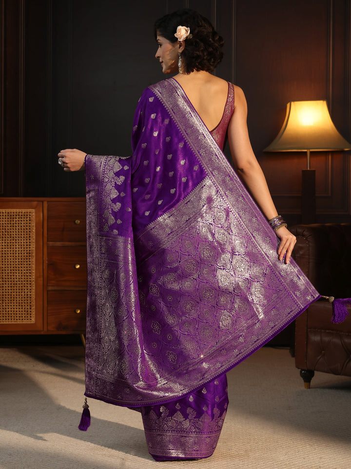 Libas Purple Woven Design Silk Blend Saree