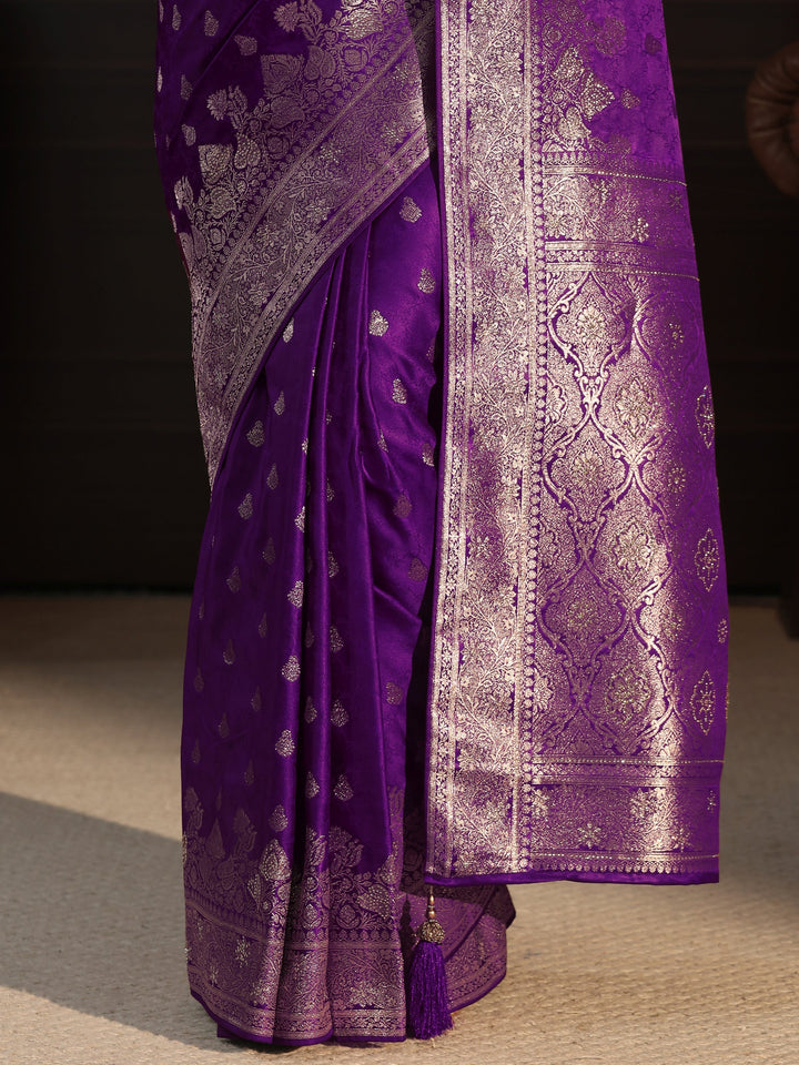 Libas Purple Woven Design Silk Blend Saree