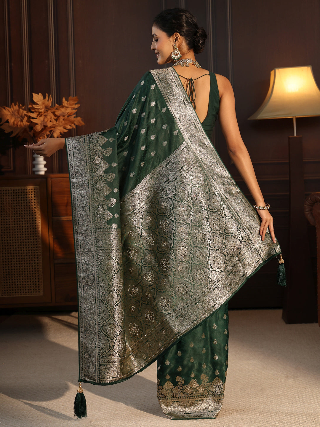 Libas Jungle Green Woven Design Silk Blend Saree