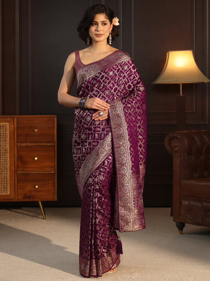 Libas Maroon Patola Style Embellished Silk Blend Saree