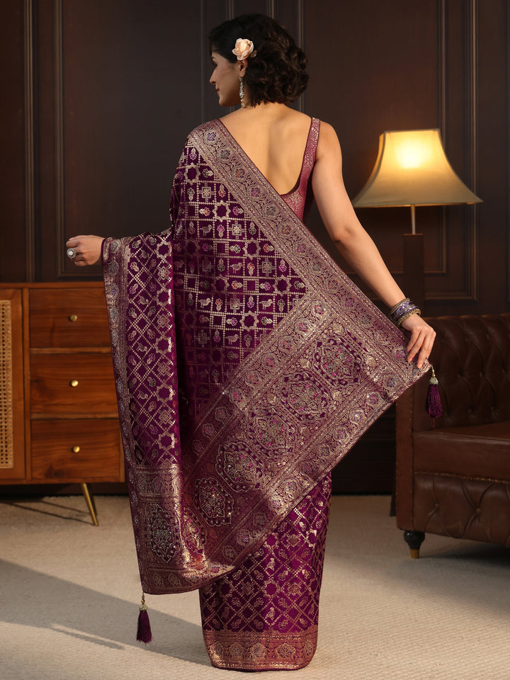 Libas Maroon Patola Style Embellished Silk Blend Saree