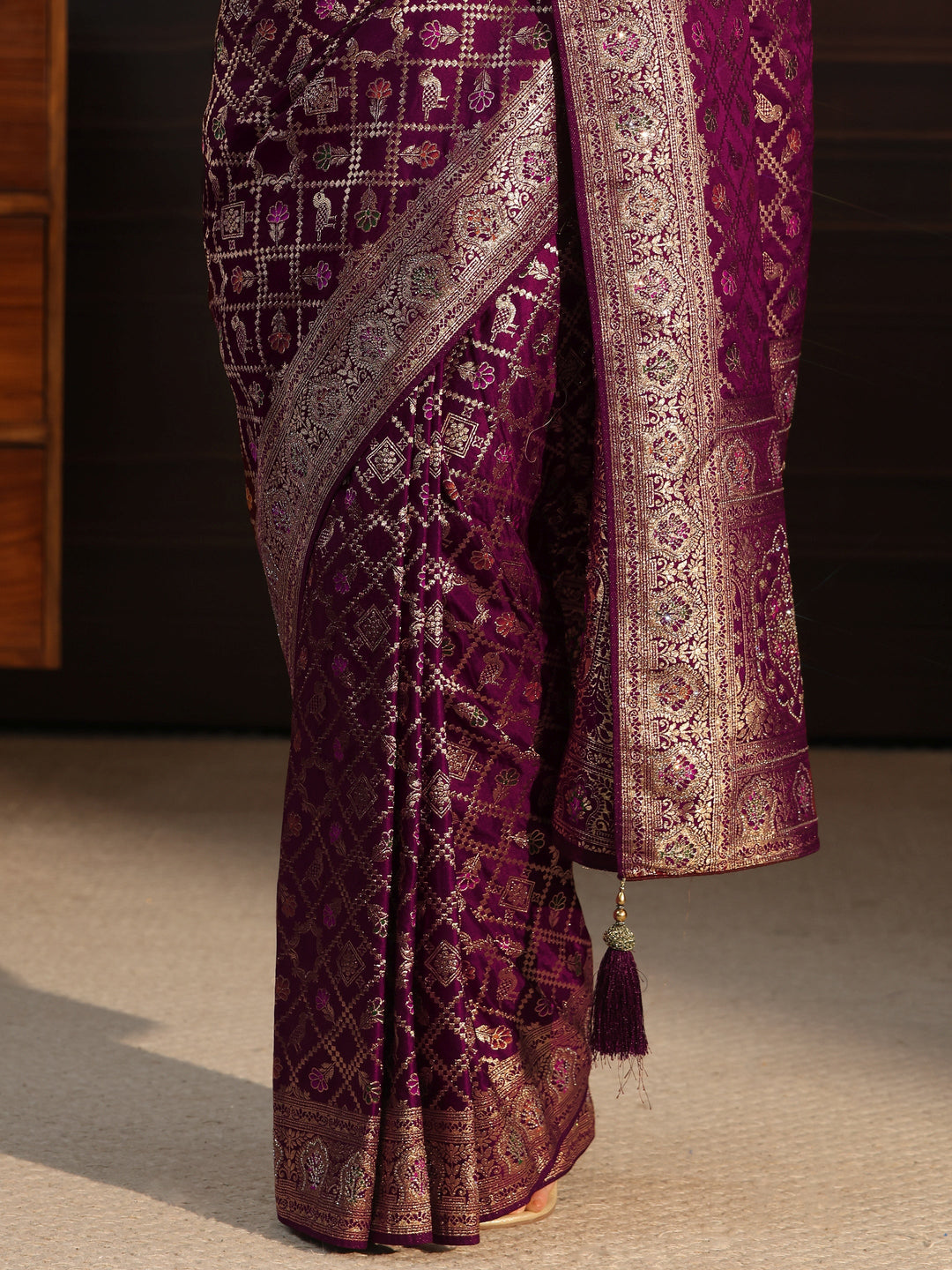 Libas Maroon Patola Style Embellished Silk Blend Saree