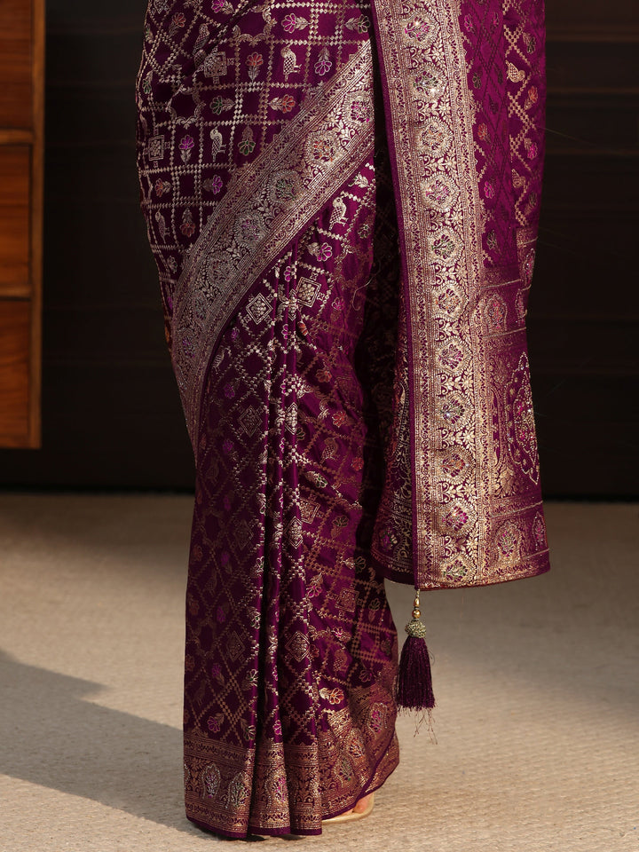 Libas Maroon Patola Style Embellished Silk Blend Saree