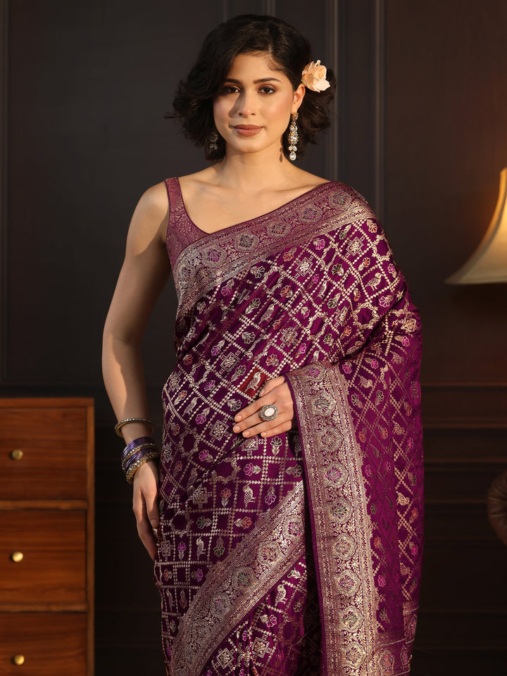 Libas Maroon Patola Style Embellished Silk Blend Saree