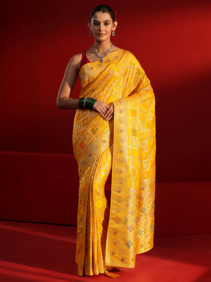 Libas Mustard Gharchola Stone Work Silk Blend Saree