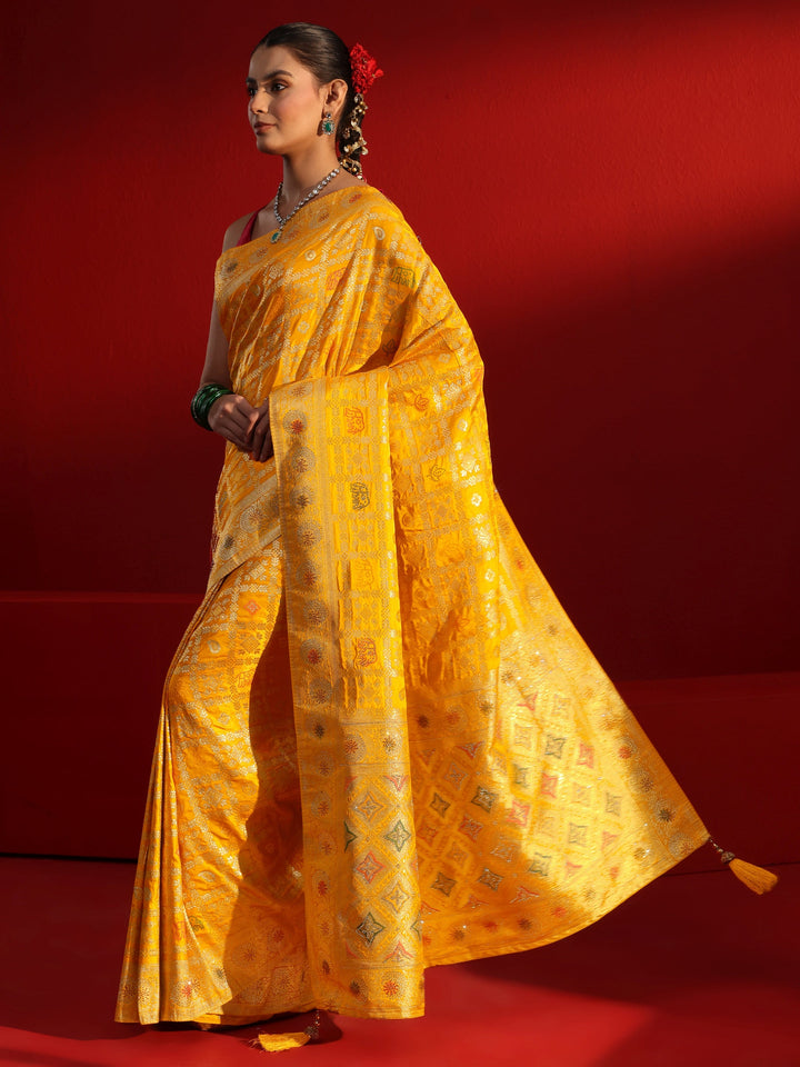 Libas Mustard Gharchola Stone Work Silk Blend Saree