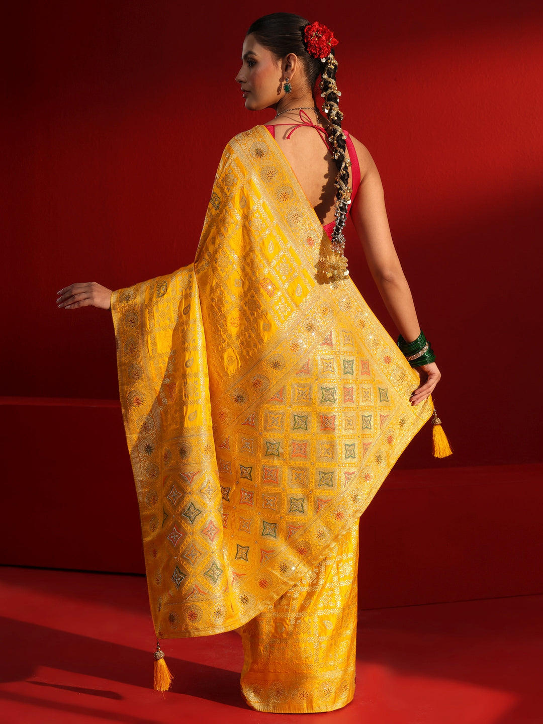 Libas Mustard Gharchola Stone Work Silk Blend Saree