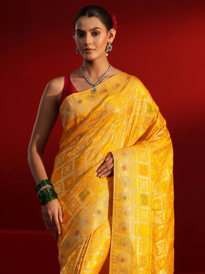 Libas Mustard Gharchola Stone Work Silk Blend Saree