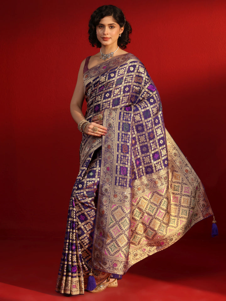 Libas Royal Purple Gharchola Stone Work Silk Blend Saree