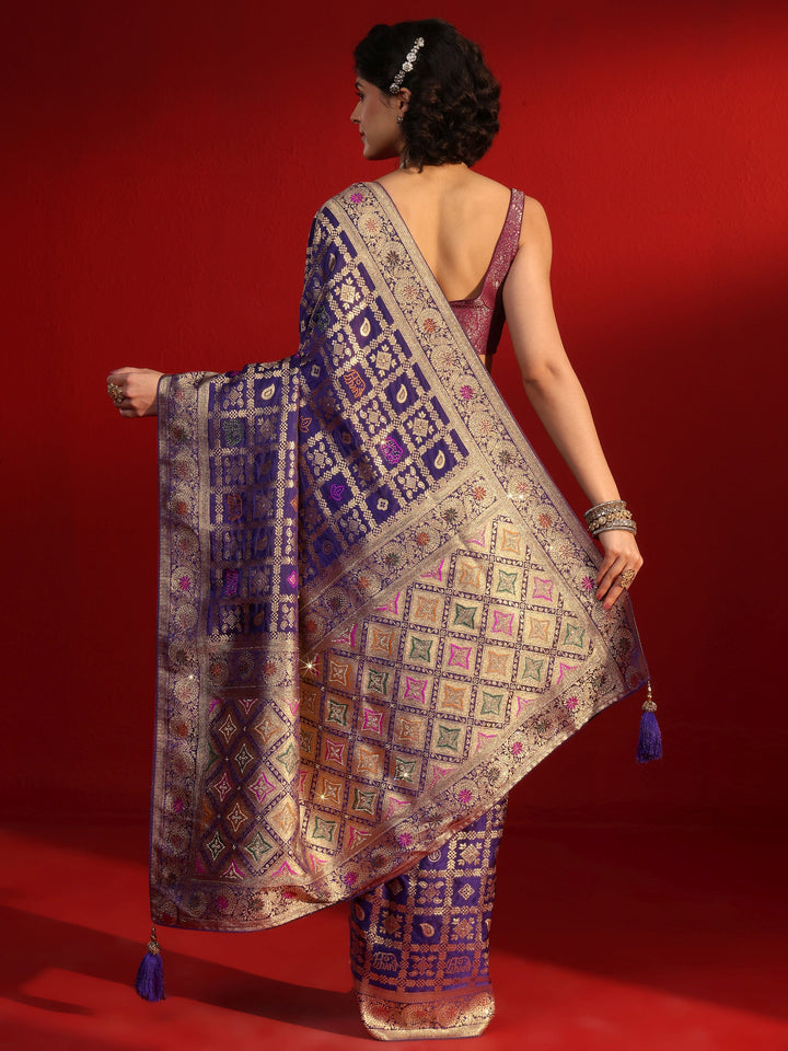 Libas Royal Purple Gharchola Stone Work Silk Blend Saree