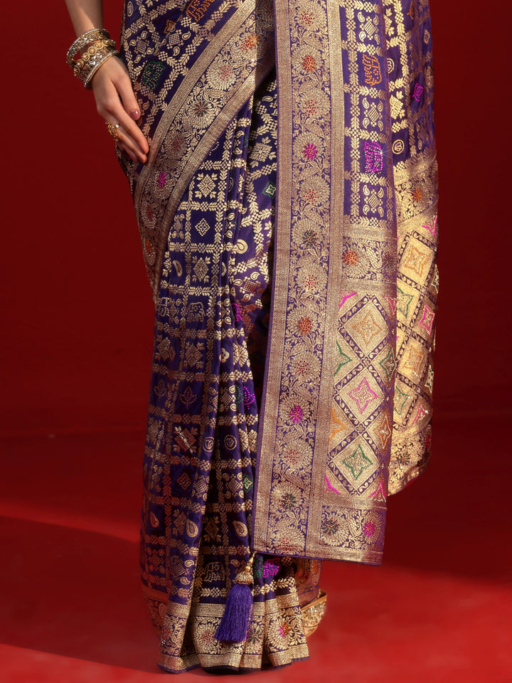 Libas Royal Purple Gharchola Stone Work Silk Blend Saree