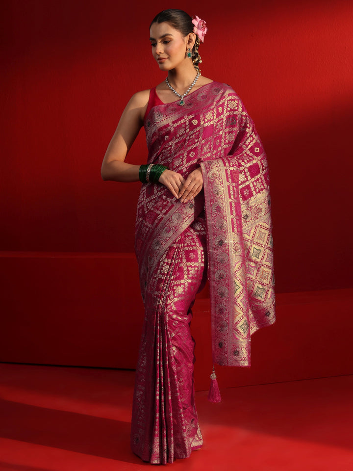 Libas Pink Gharchola Stone Work Silk Blend Saree