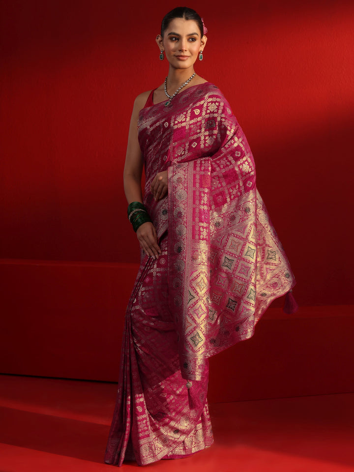 Libas Pink Gharchola Stone Work Silk Blend Saree