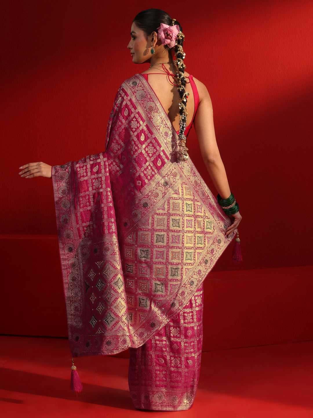 Libas Pink Gharchola Stone Work Silk Blend Saree