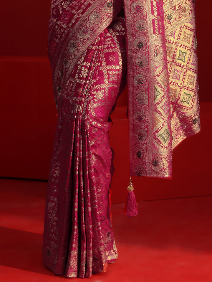 Libas Pink Gharchola Stone Work Silk Blend Saree