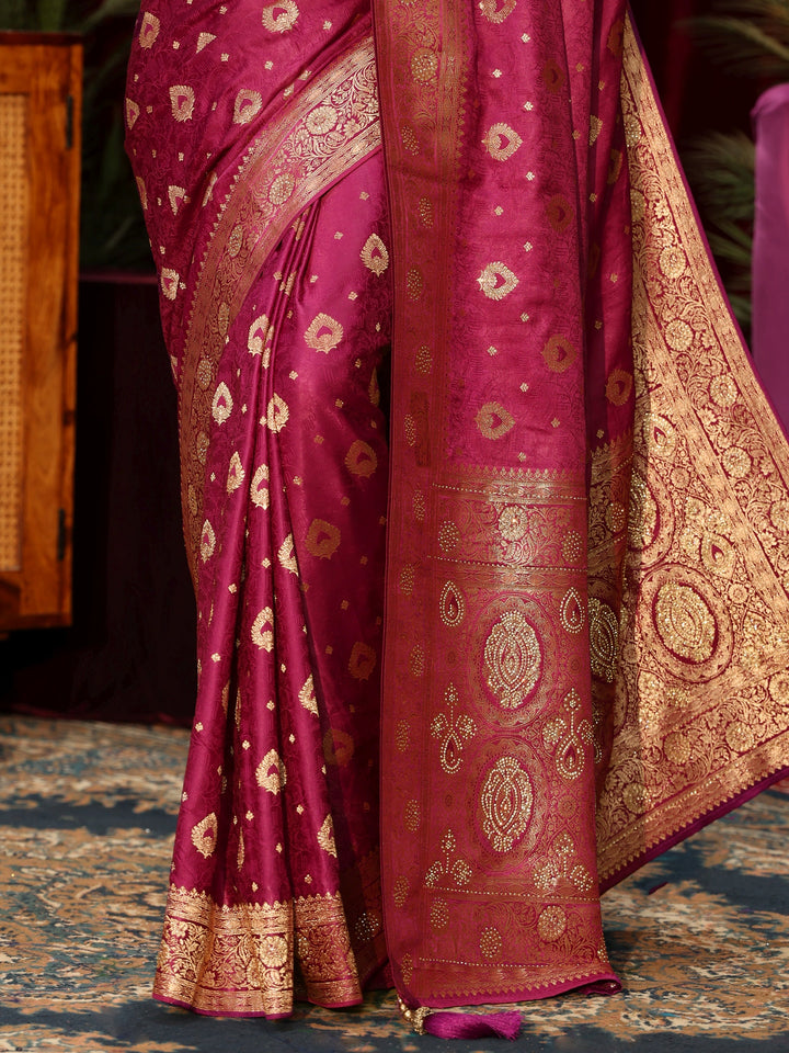 Libas Rani Pink Banarasi Silk Blend Saree with Embellished Pallu