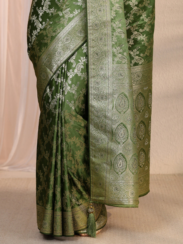 Libas Leaf Green Banarasi Silk Blend Saree