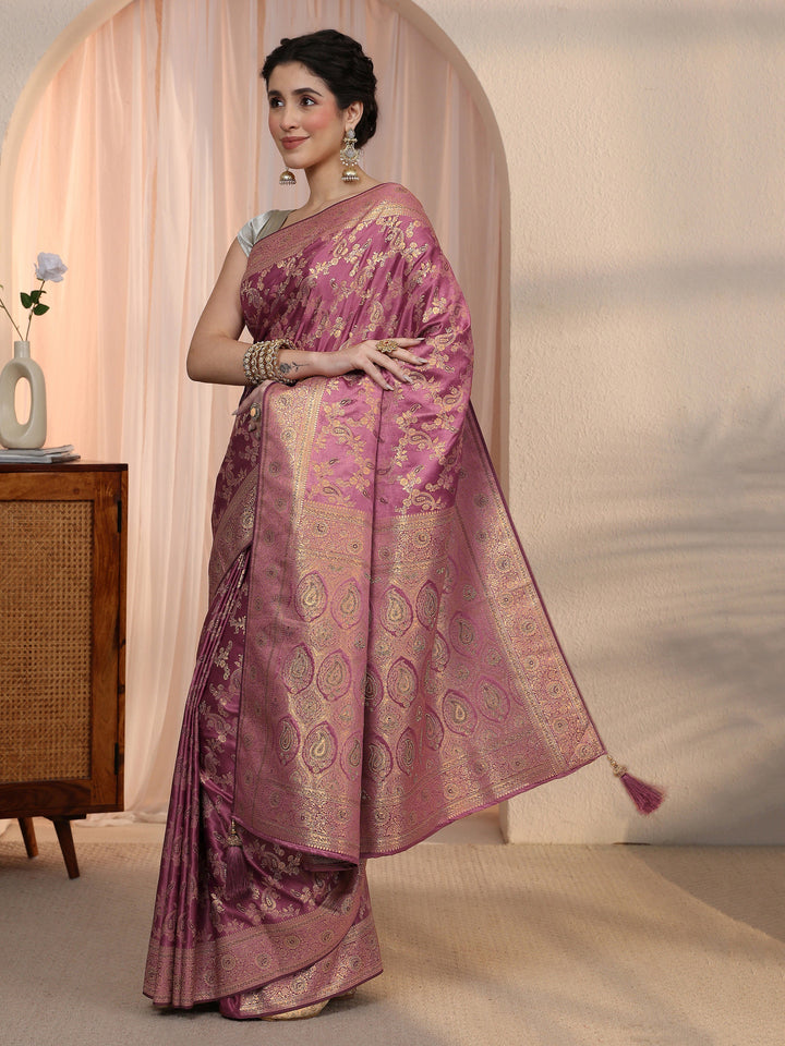 Libas Mauve Banarasi Silk Blend Saree