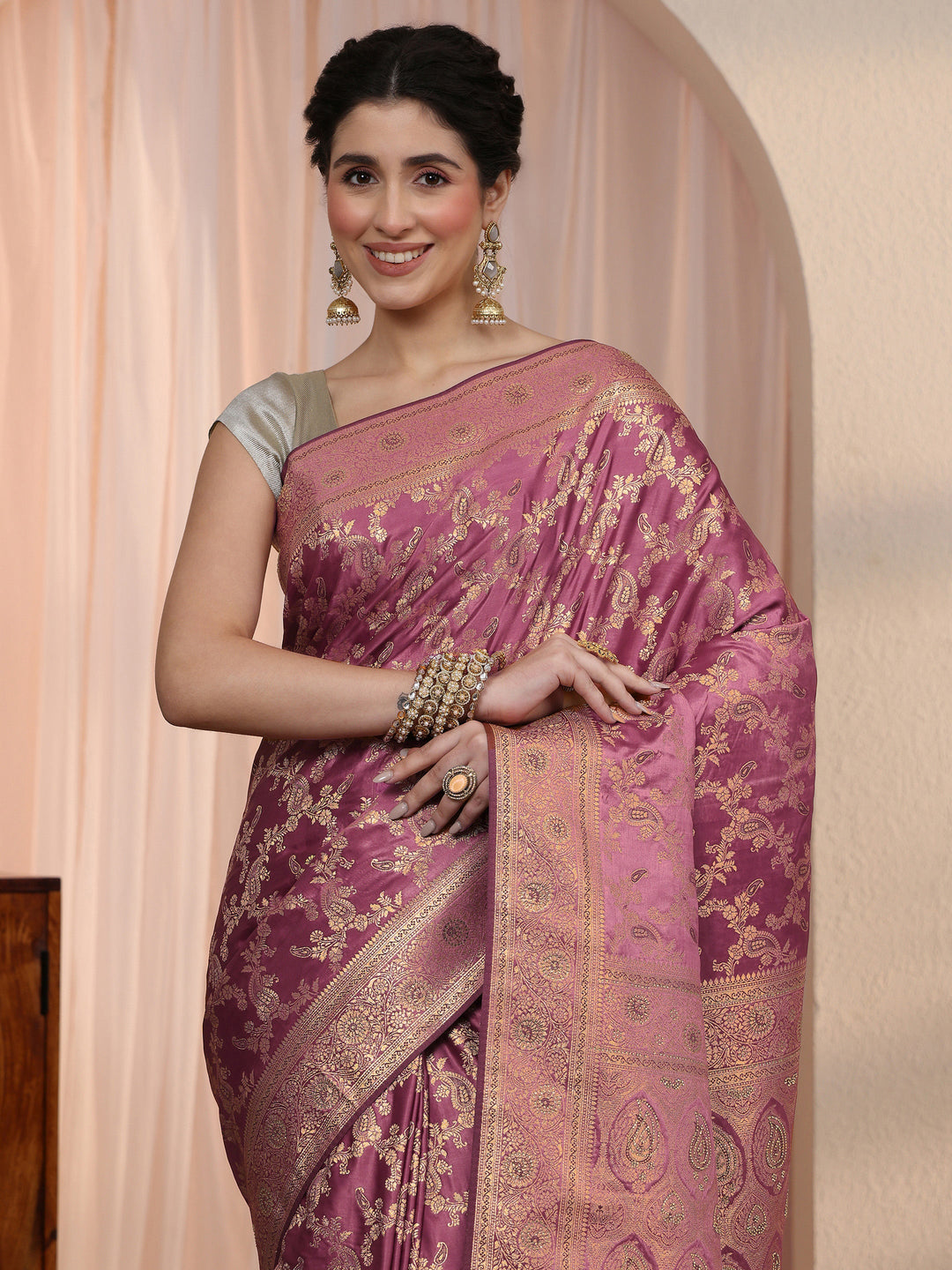 Libas Mauve Banarasi Silk Blend Saree