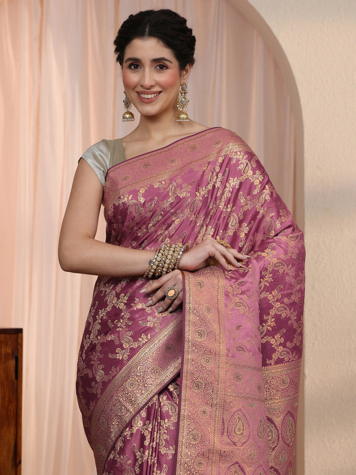 Libas Mauve Banarasi Silk Blend Saree