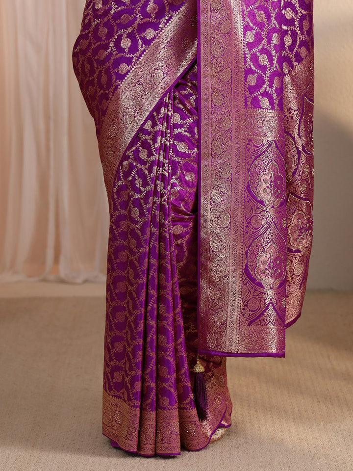Libas Purple Floral Woven Design Silk Blend Saree