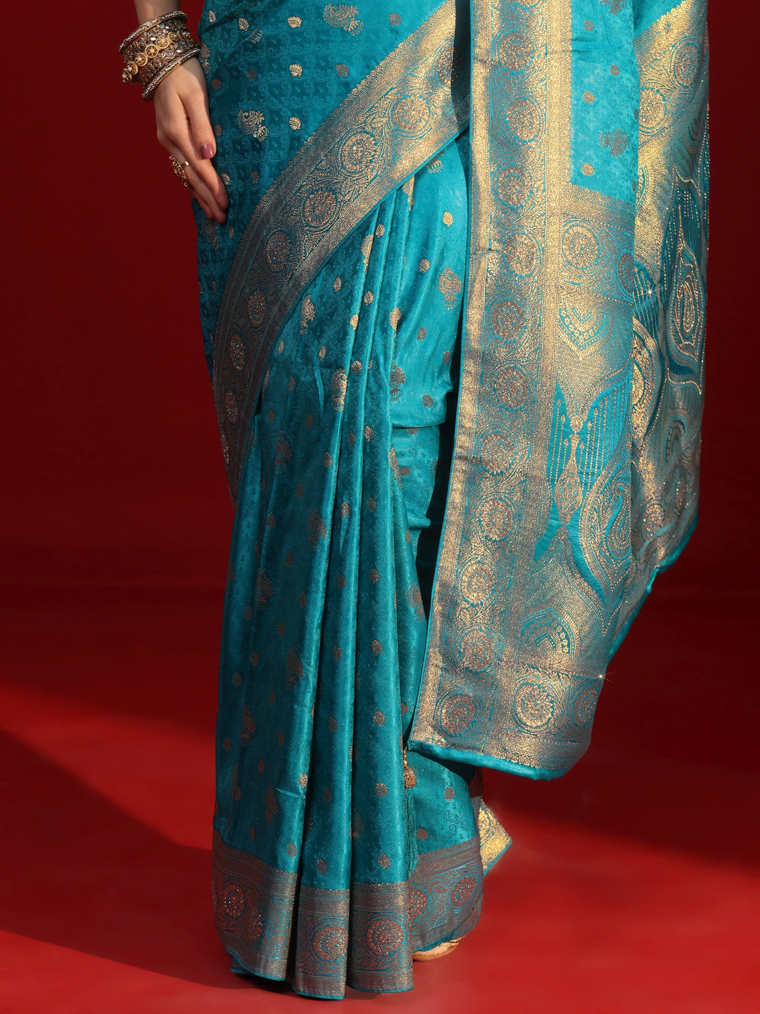 Libas Royal Blue Woven Design Silk Blend Saree
