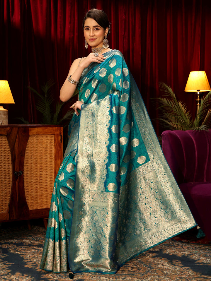 Libas Persian Blue Woven Design Silk Blend Saree