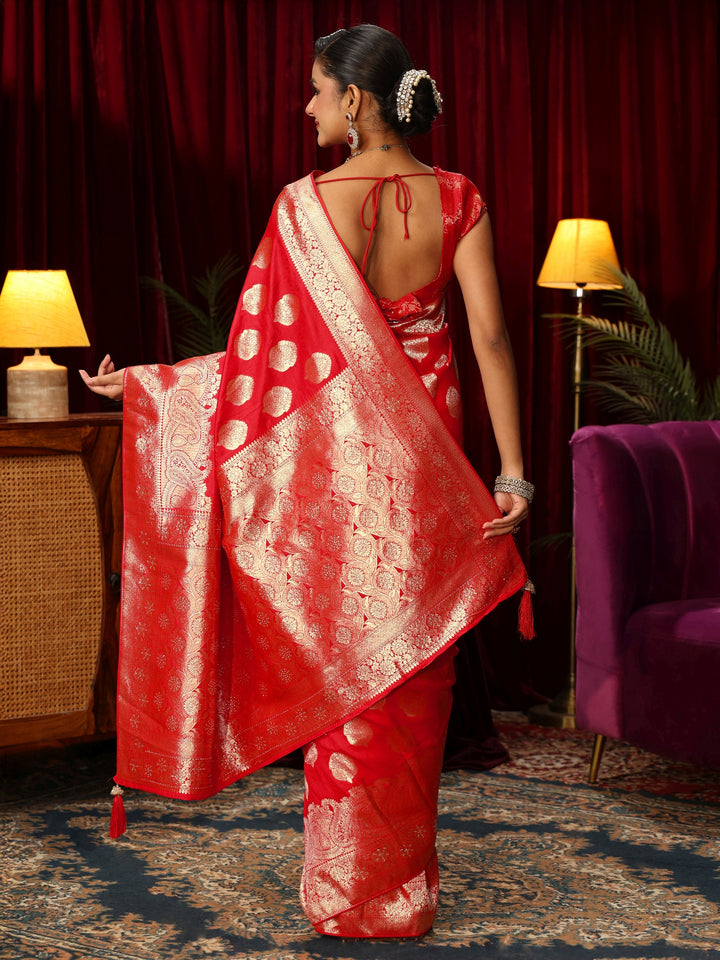 Libas Vermillion Red Woven Design Silk Blend Saree