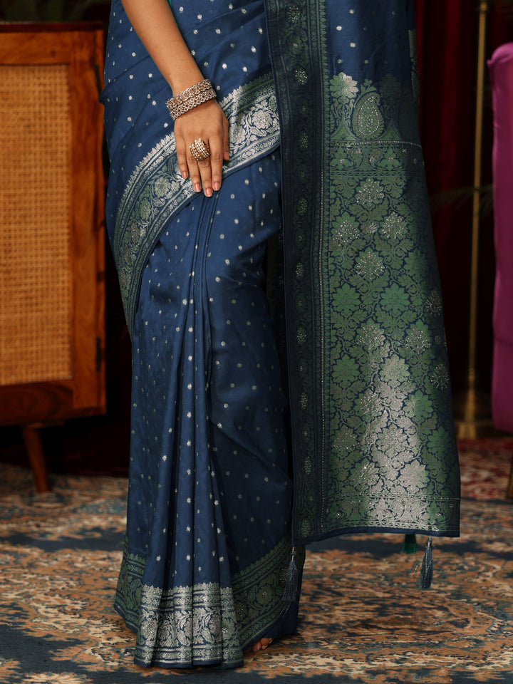 Libas Teal Blue Banarasi Silk Blend Saree