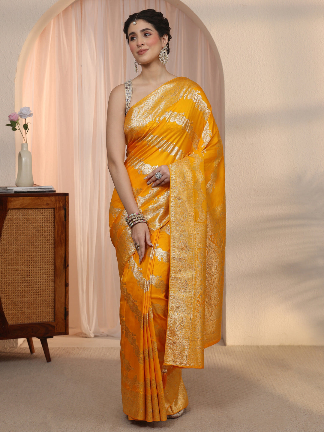 Libas Mustard Woven Design Silk Blend Saree