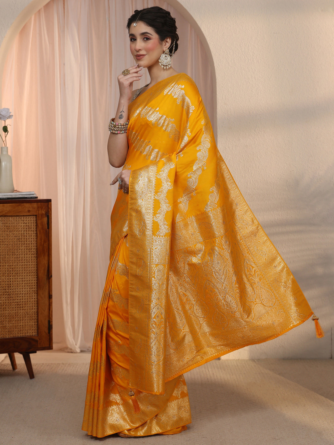 Libas Mustard Woven Design Silk Blend Saree