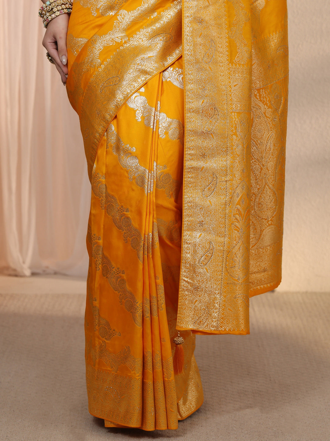 Libas Mustard Woven Design Silk Blend Saree