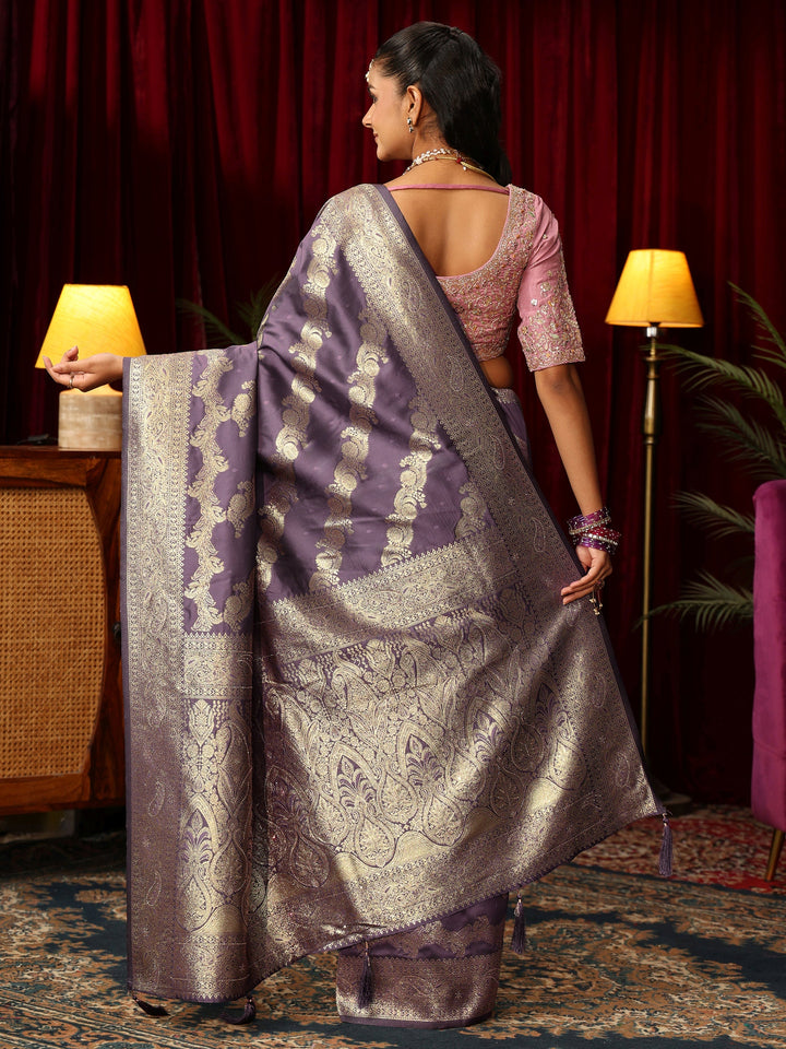 Libas Lavender Woven Design Silk Blend Saree
