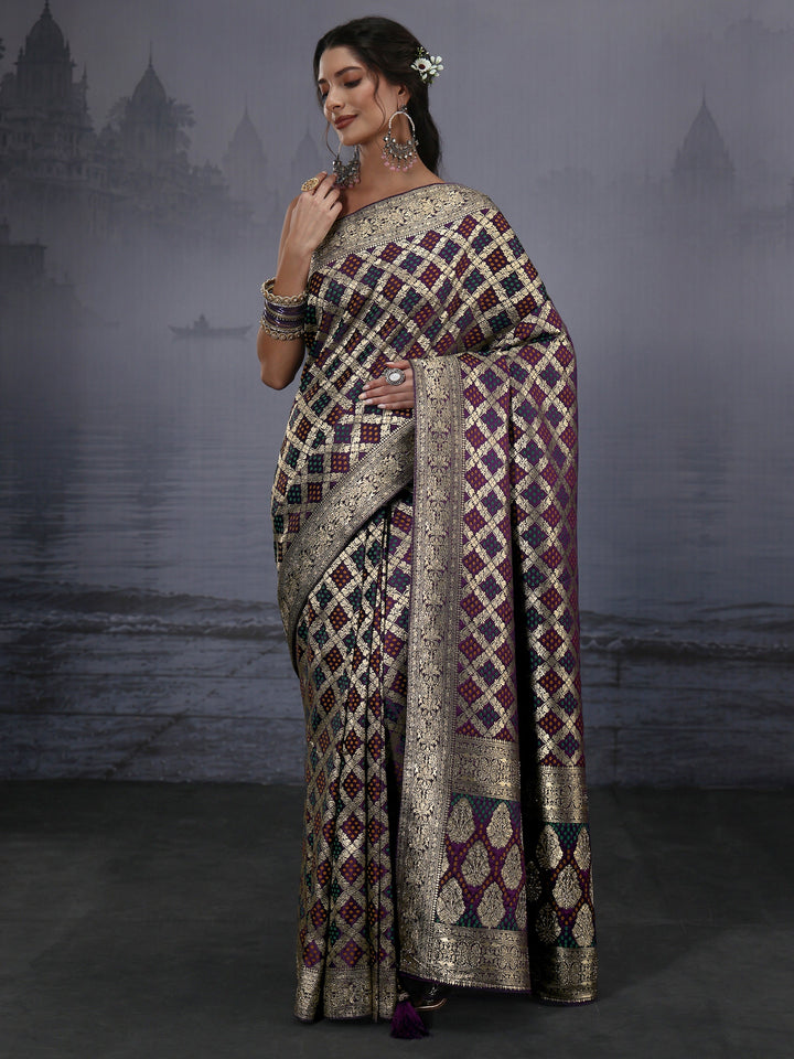Libas Purple Gharchola Satin Saree