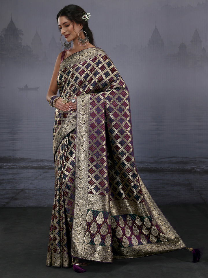 Libas Purple Gharchola Satin Saree