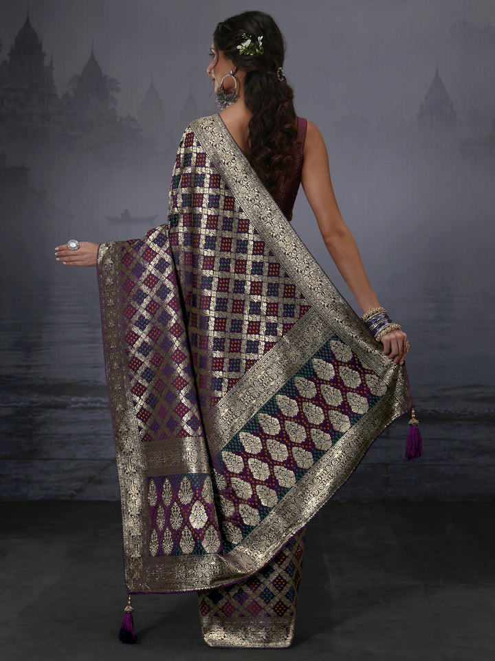 Libas Purple Gharchola Satin Saree