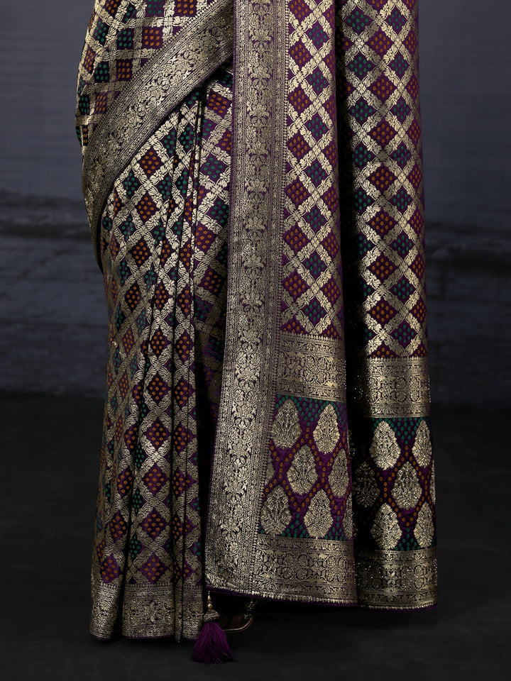 Libas Purple Gharchola Satin Saree