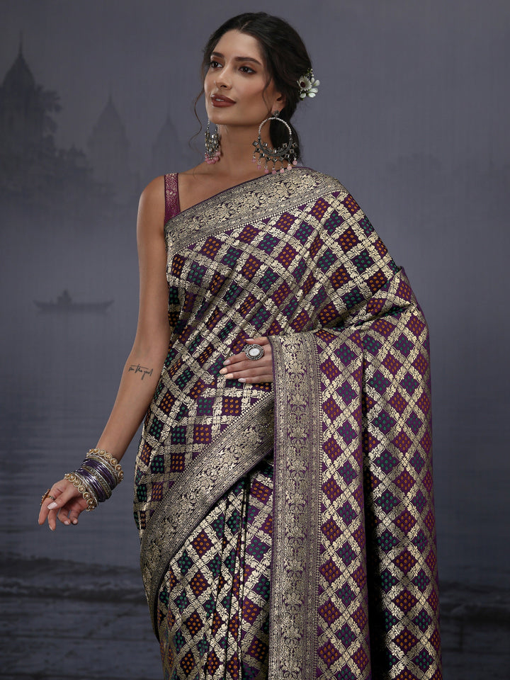 Libas Purple Gharchola Satin Saree