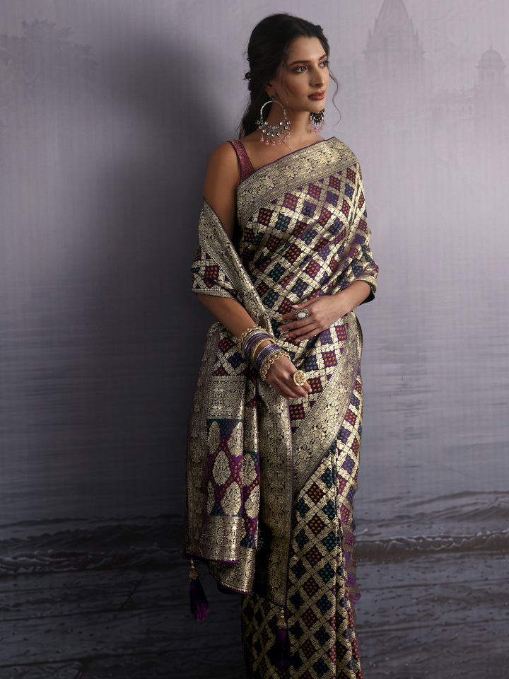 Libas Purple Gharchola Satin Saree