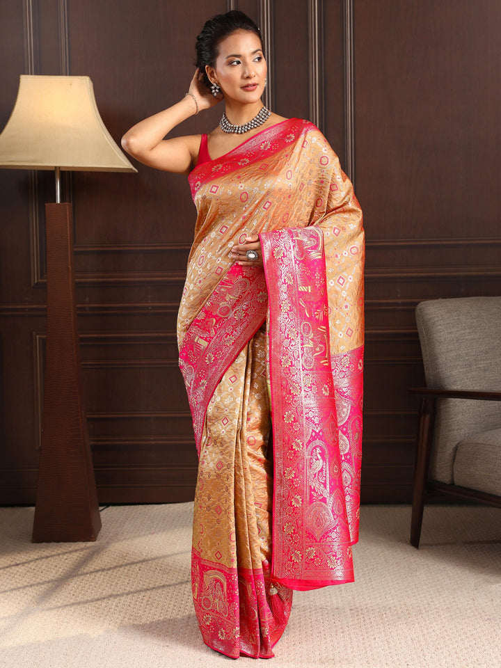 Libas Mustard Ethnic Woven Design Silk Blend Saree