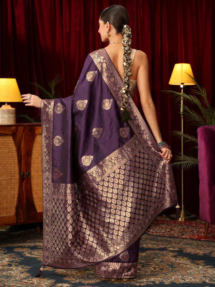 Libas Purple Woven Design Silk Blend Saree